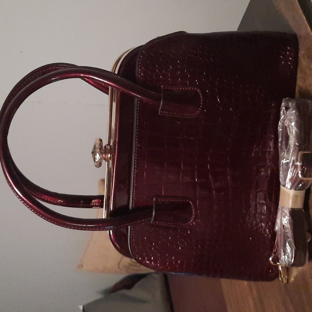 Croco Patent Leather Frame Satchel